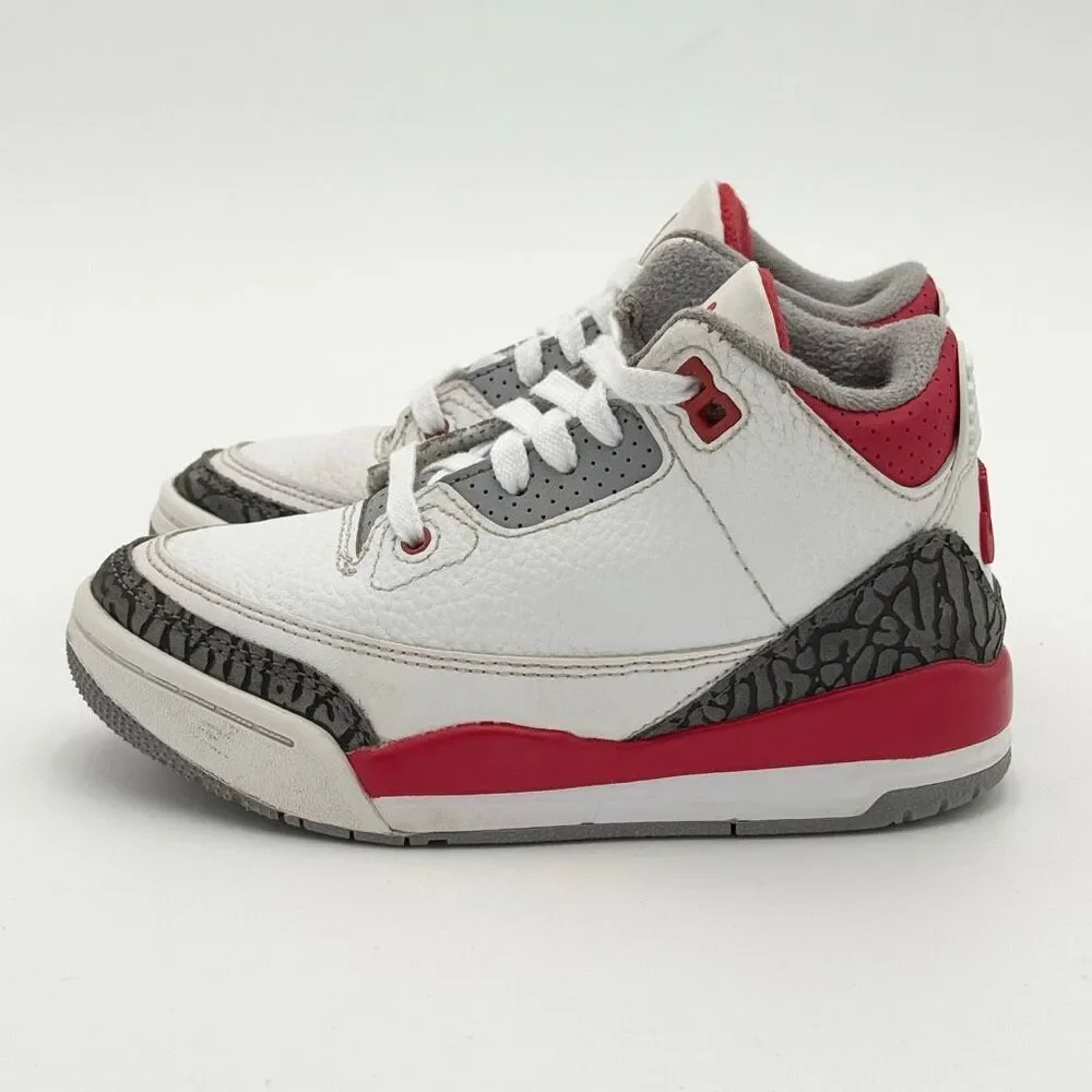 Jordan 3 Retro Fire Red 2022 High Top Lace Up Leather Sneakers - Little Kid/Todd